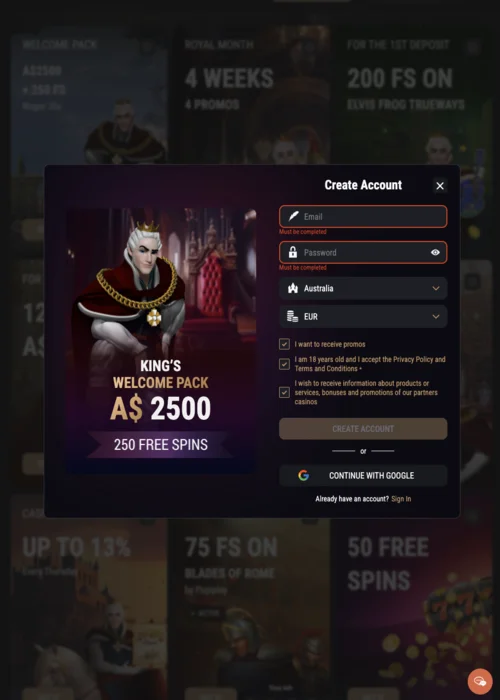 Starting King Billy Casino